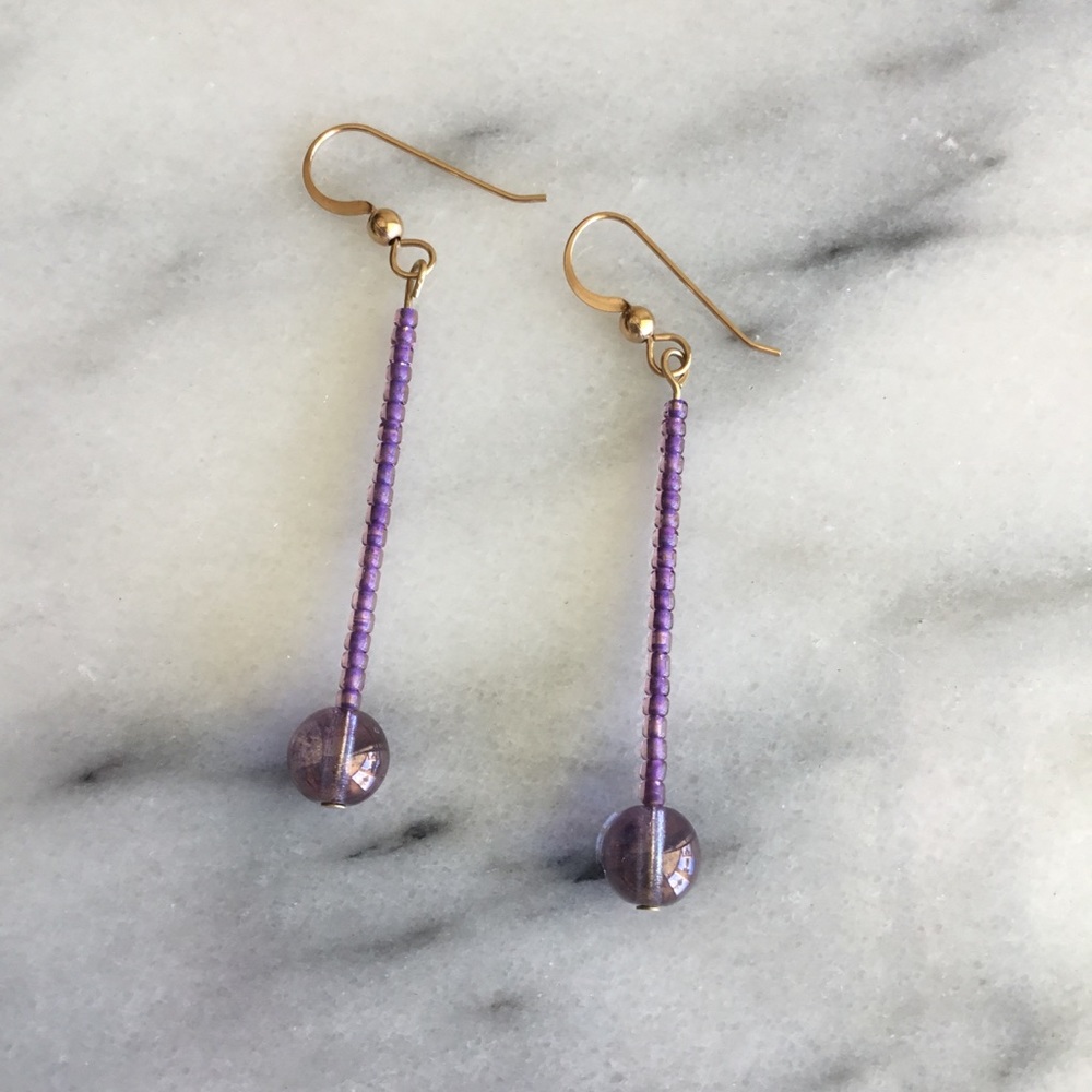 Unique Lilac Glass Bead Earrings